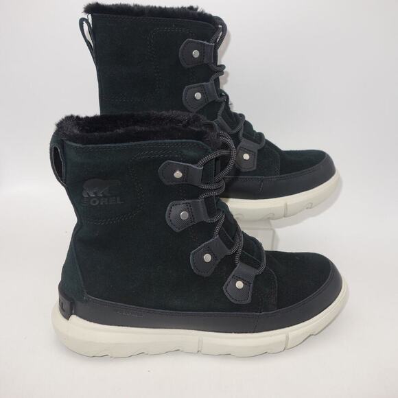 NEW Sorel Explorer II Joan Cozy Boot  BLACK Sea Salt White Women's 9 - Picture 4 of 9